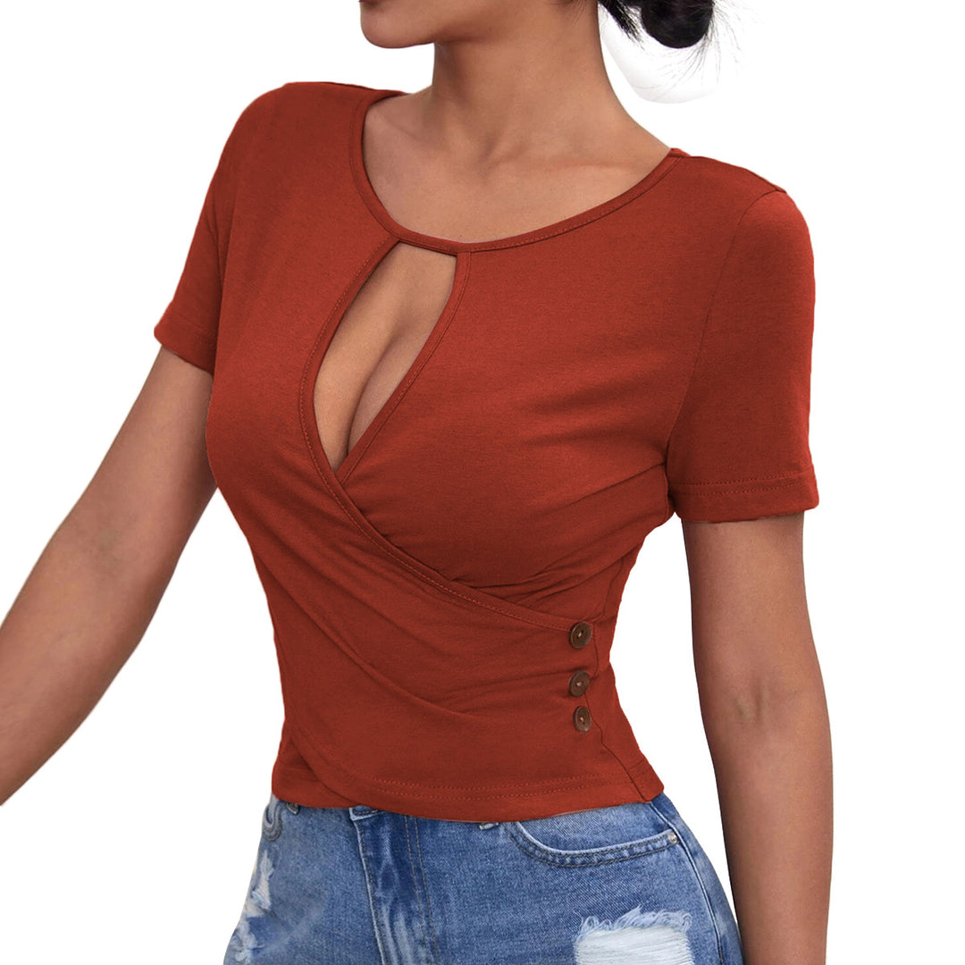 Top wrap femme avec décolleté plongeant et boutons décoratifs Levoire