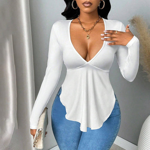 Chemise élégante à manches longues pour femmes avec décolleté en V séduisant et coupe tendance Levoire