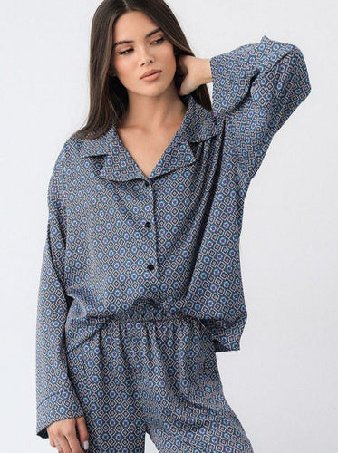 Levoire | Chemise De Nuit Imprimée Avec Col Manches Longues Haut Et Pantalon