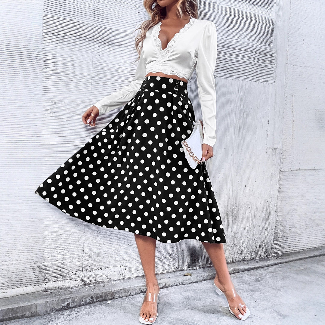 Jupe midi pour femmes avec un élégant design à pois et taille haute Levoire