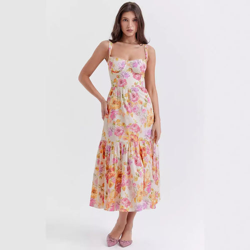Robe maxi à motifs floraux pour femmes avec corsage ajusté et jupe évasée Levoire