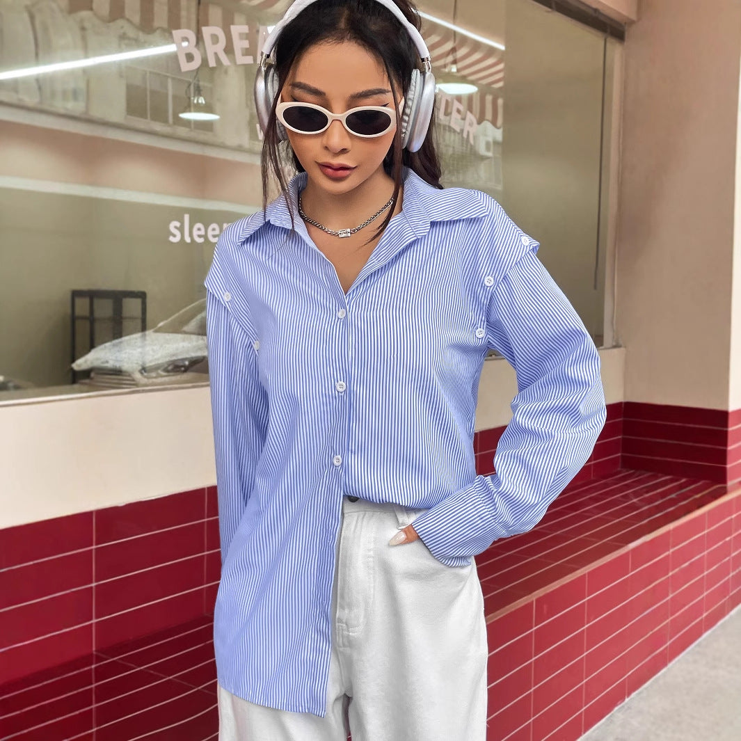 Blouse rayée décontractée pour femmes avec coupe oversize et détails de boutons Levoire