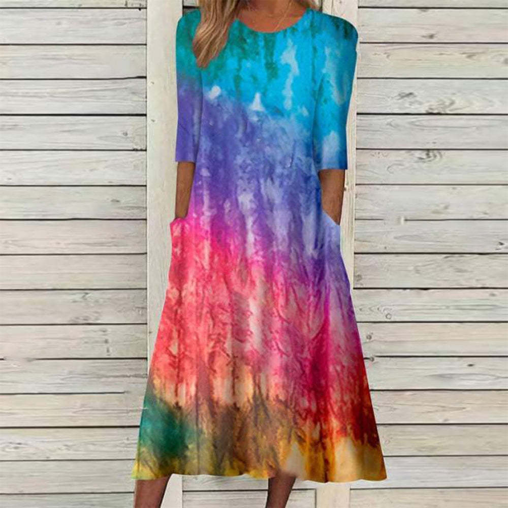 Levoire | Robe à imprimé rentouksinen à col rond à manches courtes avec poches 1#Coloré