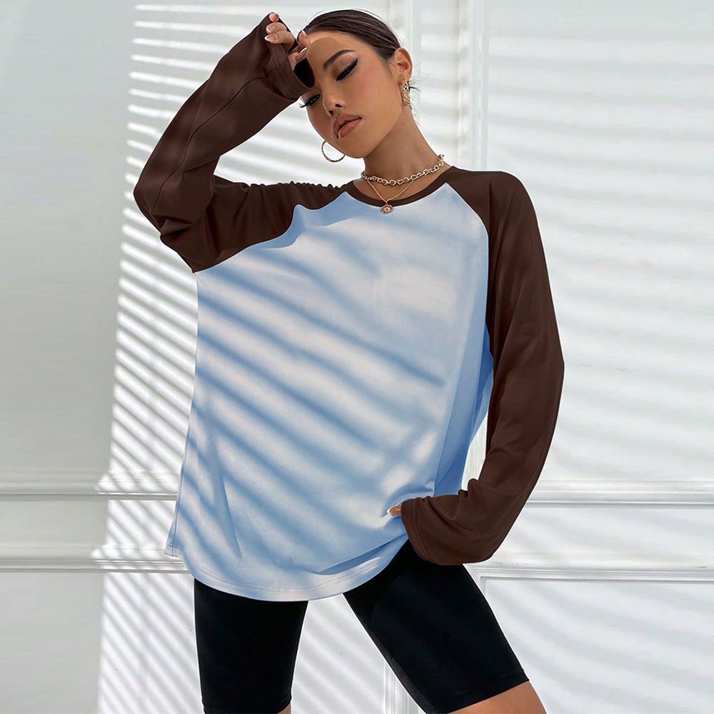 T-shirt à manches longues pour femmes avec une coupe raglan sportive et un design color block tendance Levoire