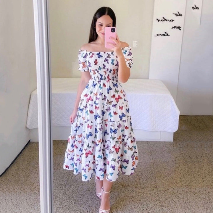Levoire | Élégant Robe Jupe Grande À Une Épaule Papillon blanc