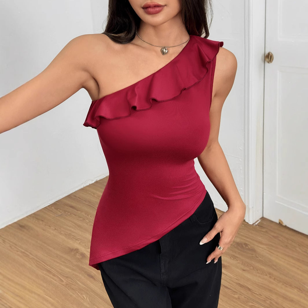 Haut asymétrique pour femmes avec des détails en volants Levoire