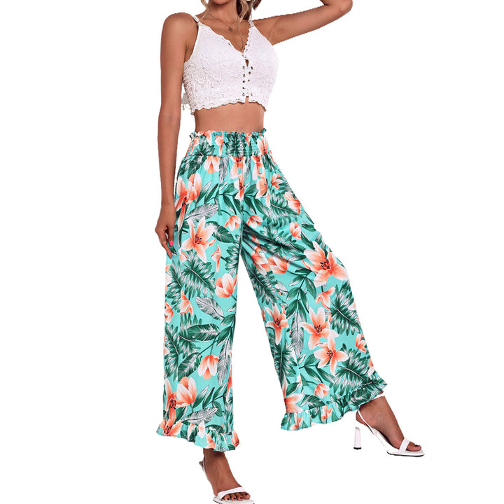Pantalons de plage larges pour femmes avec motif floral et taille élastique Levoire