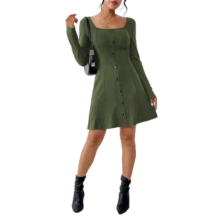 Robe à boutonnière pour femmes avec manches longues et décolleté carré Levoire