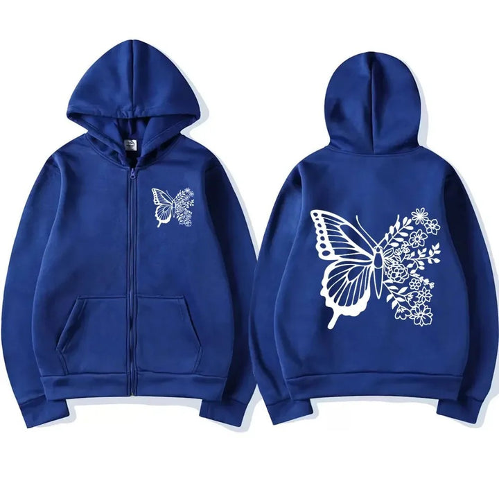 Haut à capuche pour femmes avec motif de papillon floral et poche kangourou pratique Levoire