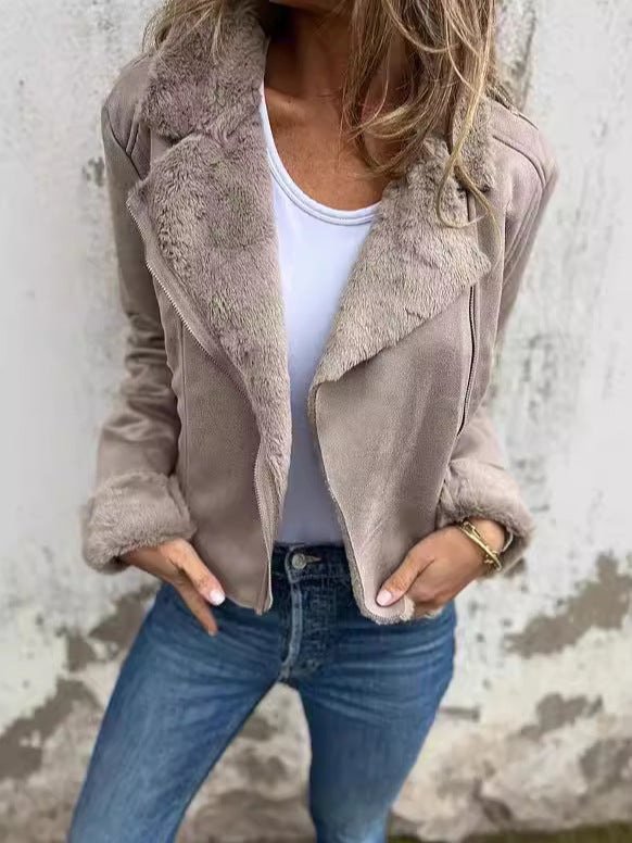 Veste de motard pour femmes en polaire avec revers élégants Levoire
