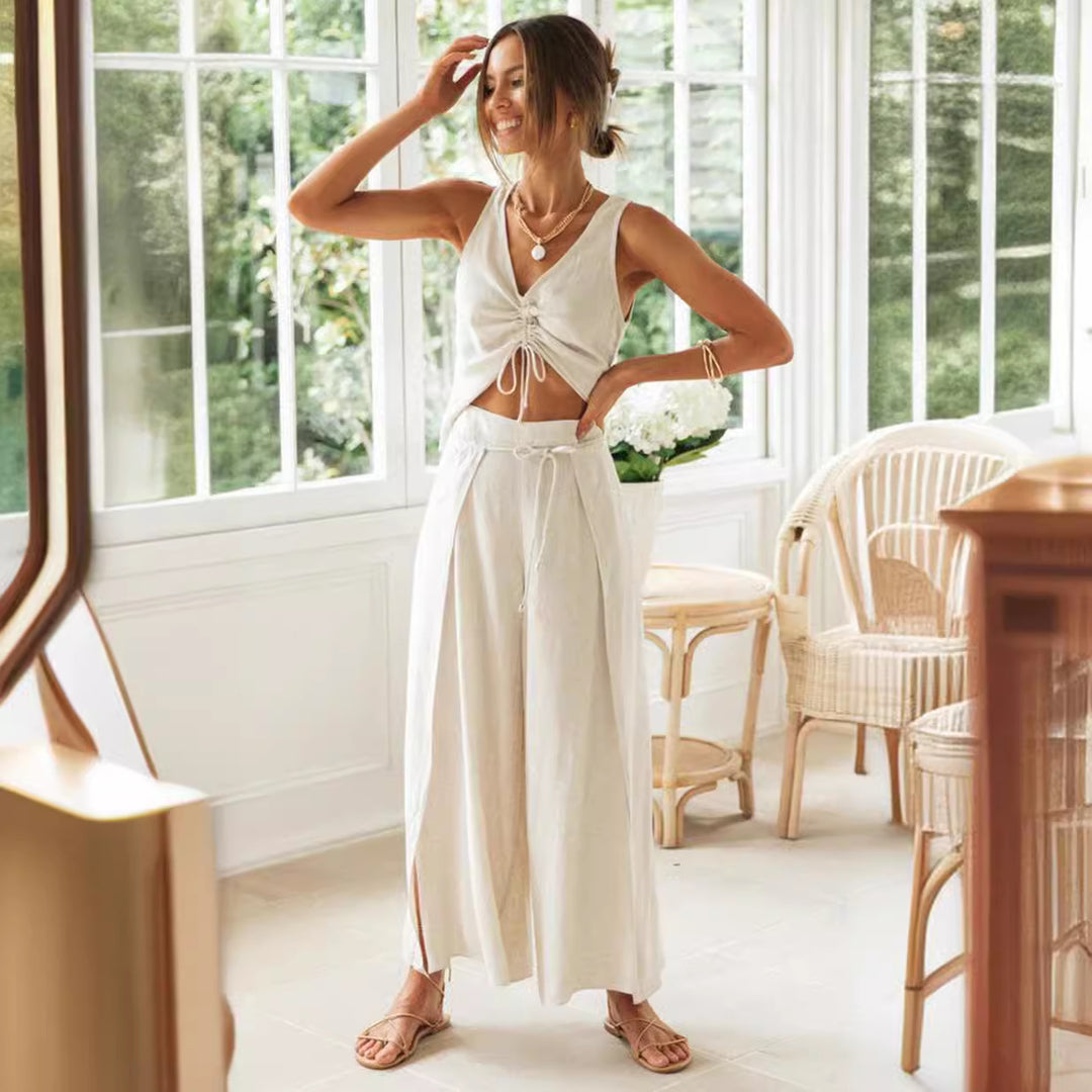 Ensemble Femme Deux Pièces avec Top Court et Pantalons Amples Levoire