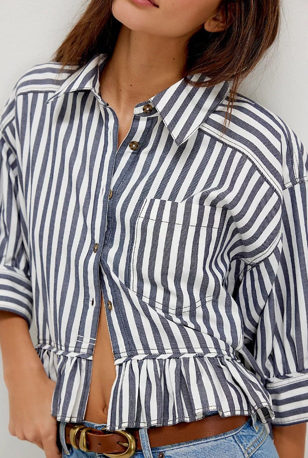 Blouse rayée pour femmes avec ourlet à volants et coupe décontractée Levoire