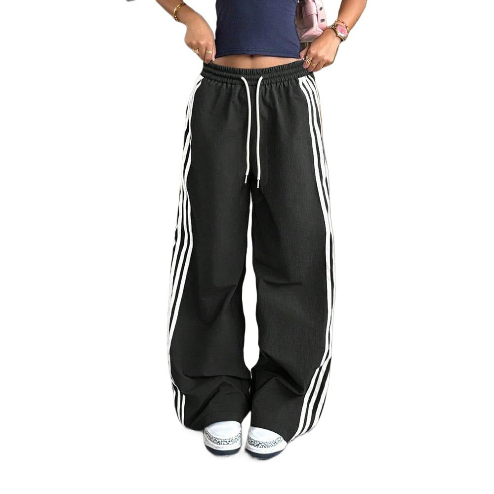 Pantalons de jogging décontractés pour femmes taille haute avec motif rayé sur le côté Levoire