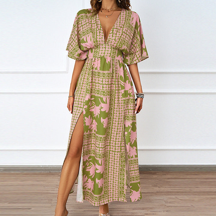Robe Maxi Élégante pour Femmes avec Décolleté en V Profond et Fente Latérale Levoire