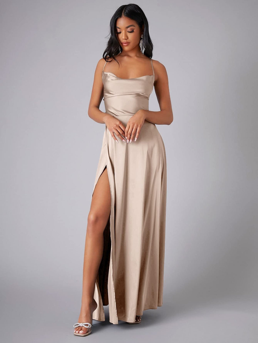Levoire | Robe Longue Taille Haute Sans Bretelles Élégante Khaki