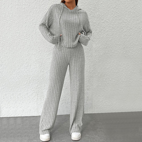 Ensemble tricot décontracté pour femmes avec hoodie casual et jambes larges Levoire