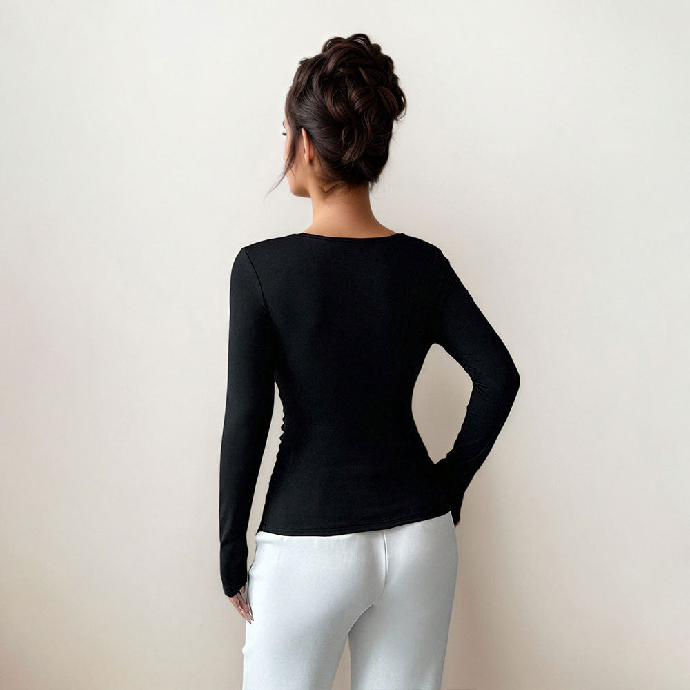 Top à manches longues ajusté pour femmes avec détail élégant en torsion Levoire