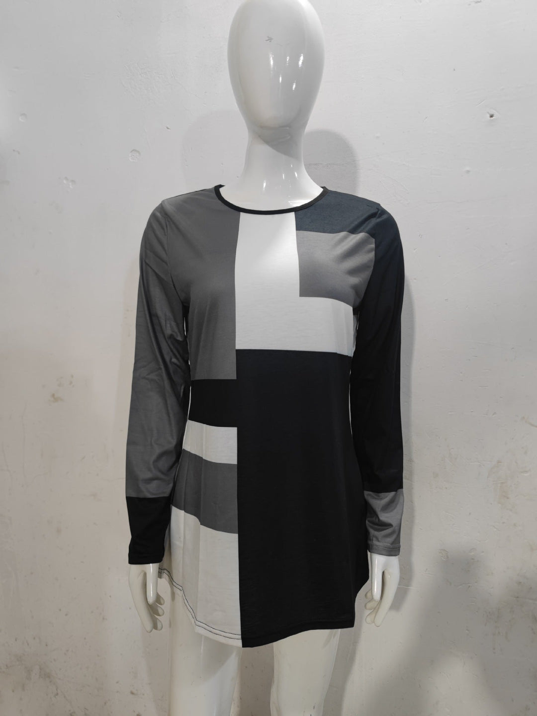 Levoire | T-shirt à col rond à motifs tendance à manches longues Gris