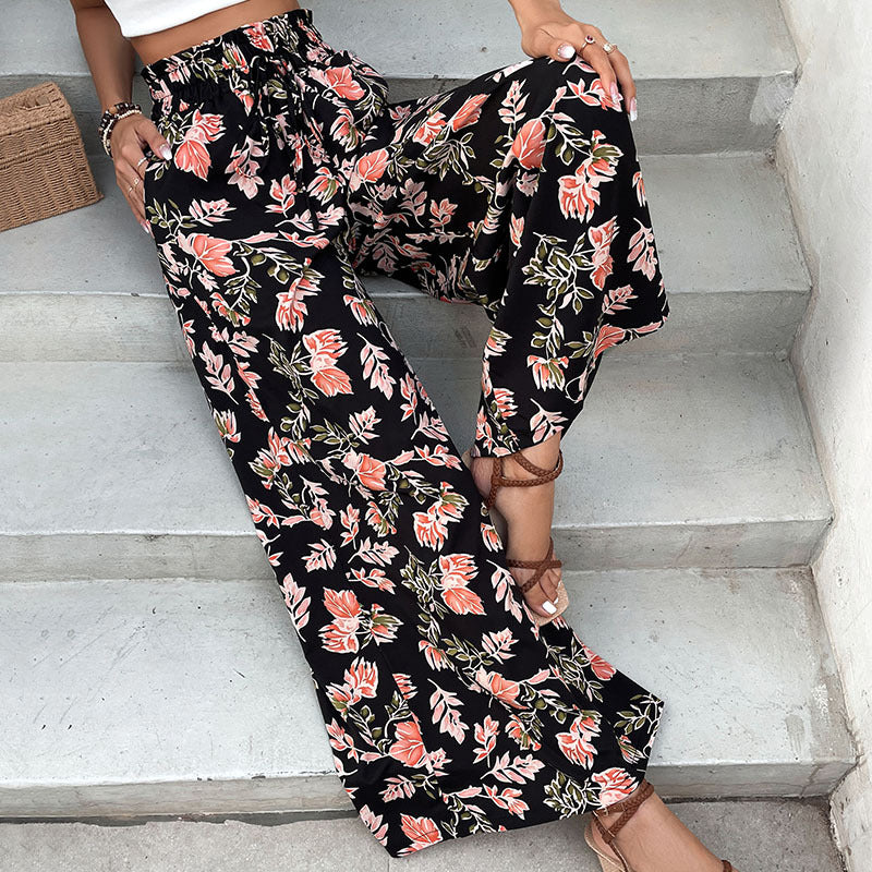 Pantalons palazzo pour femmes avec motif floral et taille élastique Levoire