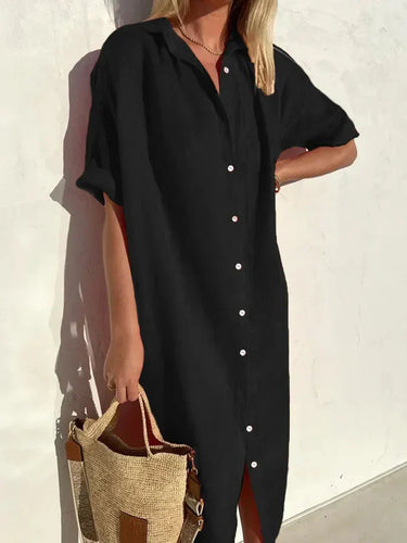 Levoire | Robe Élégante Et Décontractée Pour Femmes Avec Des Manches Larges Et Des Boutons Robe En Coton Et Lin