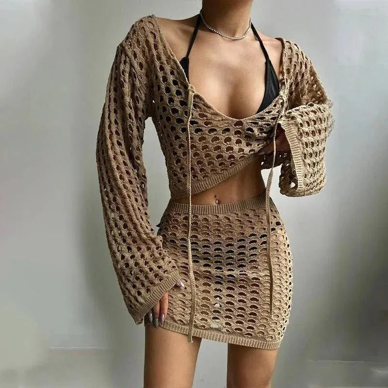 Levoire | Ensemble Robe de Plage Femme Polyester Blanc Noir Marron S-XL Braun