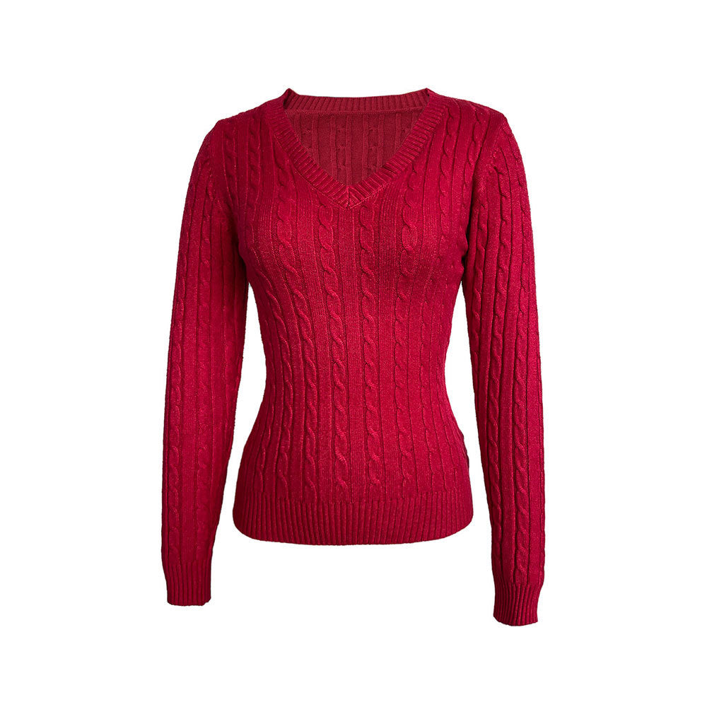Pull femme avec col en V et motif en câble texturé Levoire