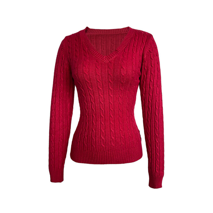 Pull femme avec col en V et motif en câble texturé Levoire
