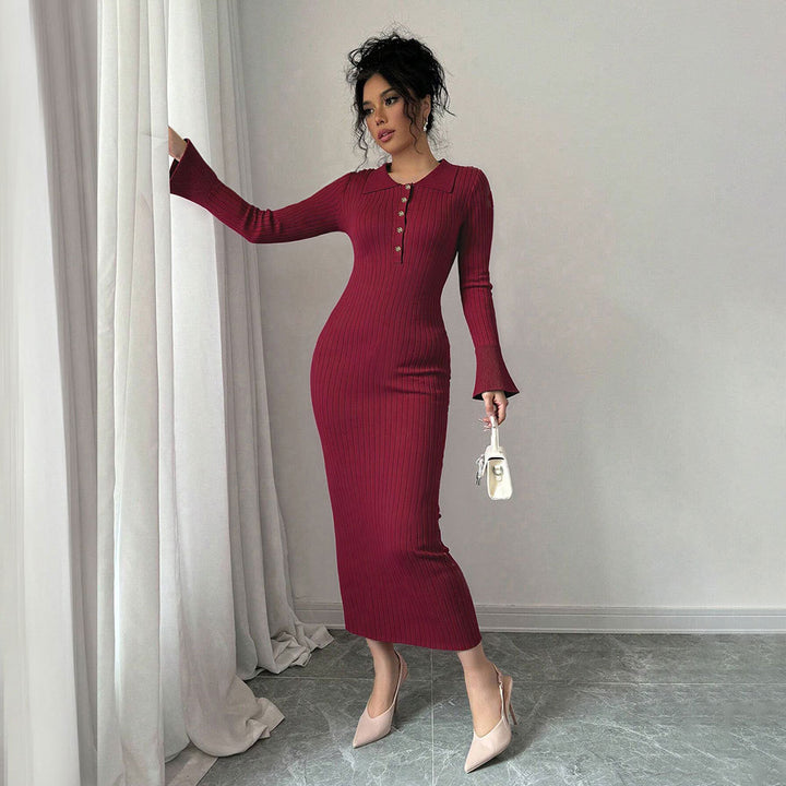 Robe maxi ajustée pour femme avec col polo et patte de boutonnage Levoire