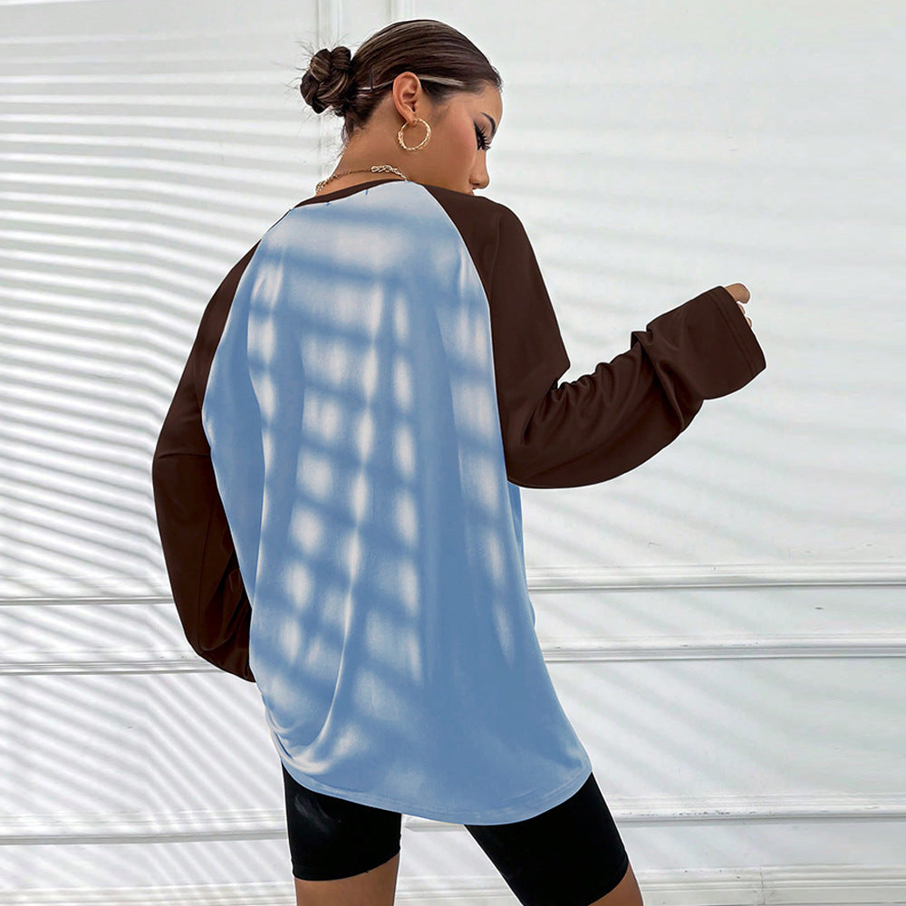 T-shirt à manches longues pour femmes avec coupe raglan sportif et design color block tendance Levoire