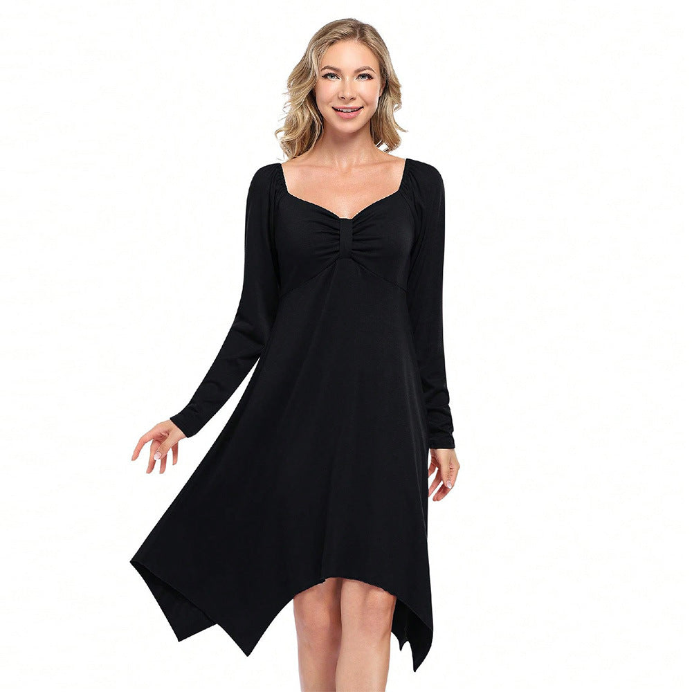 Robe longue asymétrique pour femmes avec manches longues et haut froncé Levoire