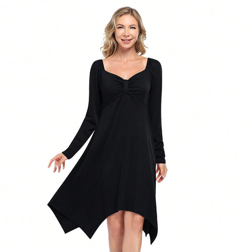 Robe longue asymétrique pour femmes avec manches longues et haut froncé Levoire