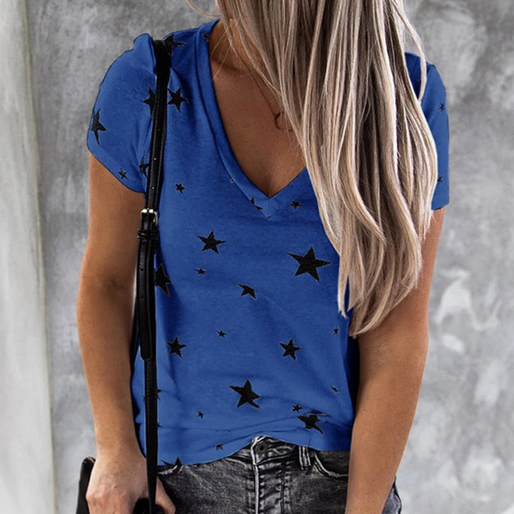 T-shirt femme à col en V avec motif étoile et coupe décontractée Levoire