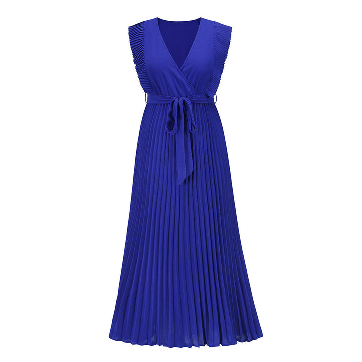 Levoire | Robe élégante de plage slim sexy avec manches à volants en chiffon de couleur unie Bleu