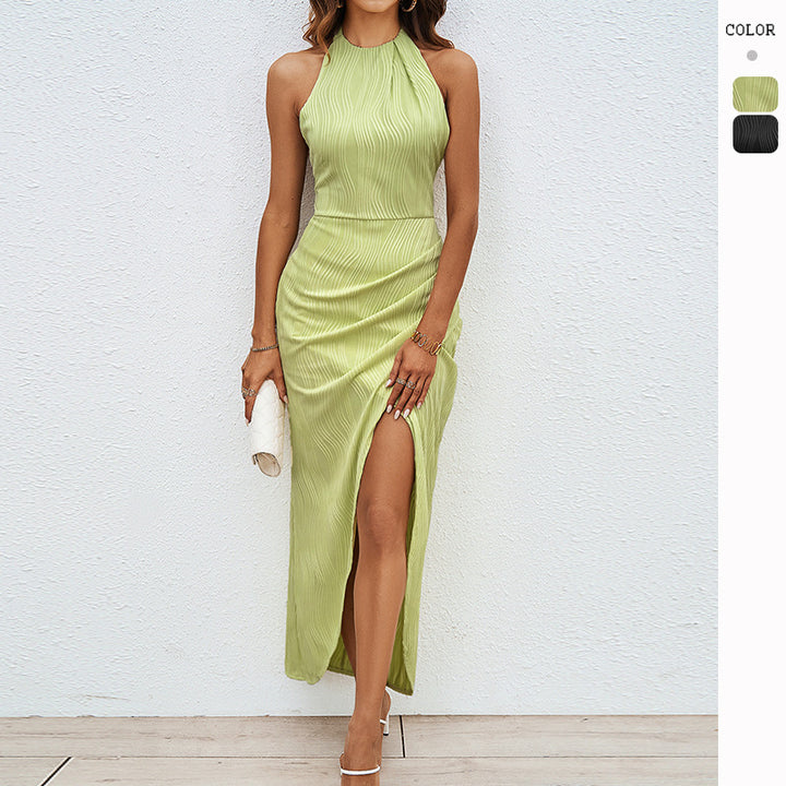 Robe maxi élégante pour femmes avec encolure à volants chic et fente latérale Levoire