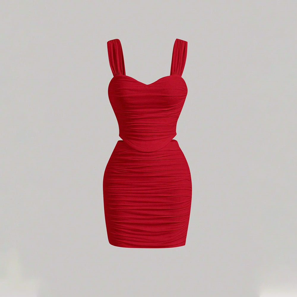 Robe mini ajustée femme avec détails en volants et décolleté en cœur profond Levoire