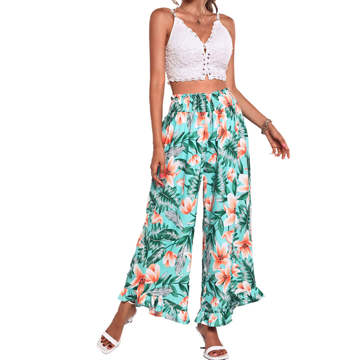 Pantalons de plage larges pour femmes avec motif floral et taille élastique Levoire