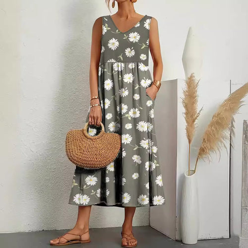 Levoire | Robe d'été imprimée à encolure en V sans bretelles élégante avec poches