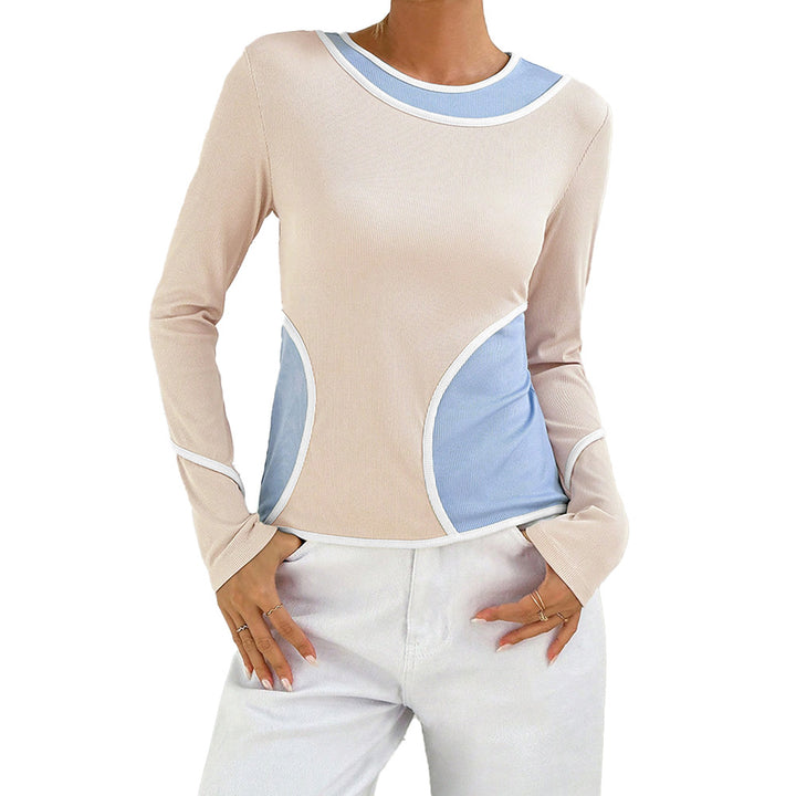 Chemise à manches longues pour femmes avec des combinaisons de couleurs courbées et des fibres élastiques Levoire
