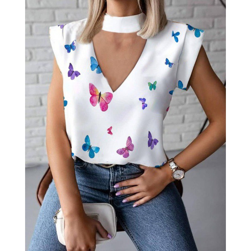 Top féminin avec décolleté en V profond et choker à la mode Levoire