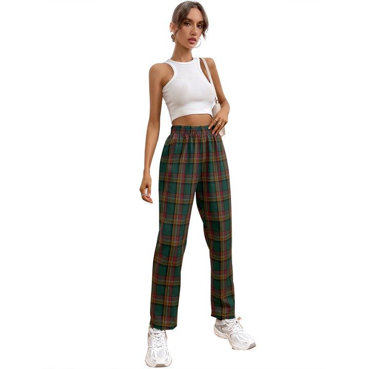 Pantalons décontractés à carreaux pour femmes avec ceinture élastique et coupe ajustée Levoire