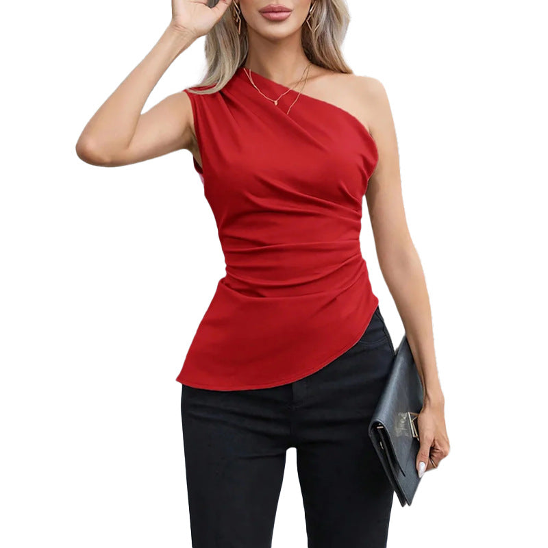Tops Élégant Femme À Une Épaule avec Volants et Coupe Asymétrique Levoire