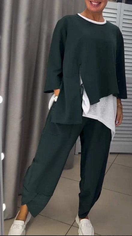 Ensemble de loisirs décontracté pour femmes en deux pièces avec haut asymétrique et pantalon confortable Levoire