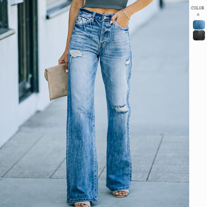 Jeans femmes à coupe large avec détails déchirés Levoire