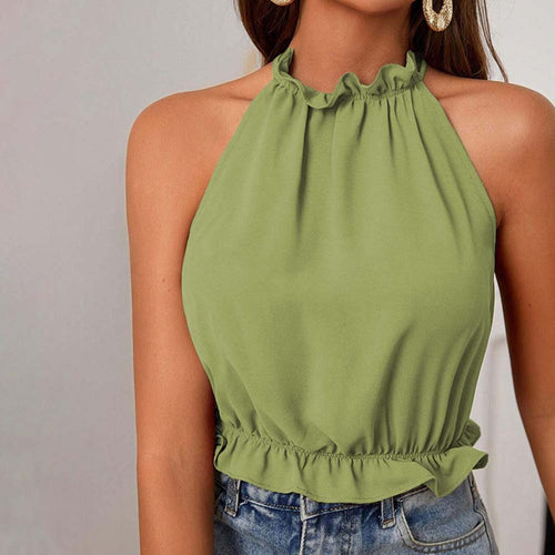 Top sans manches pour femmes avec ourlet à volants et taille élastique Levoire