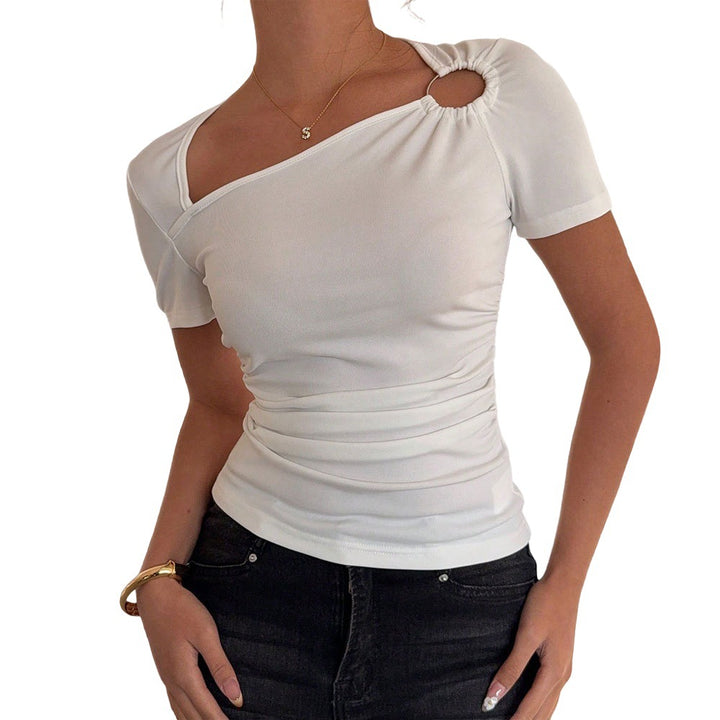 Chemise tendance à manches courtes pour femmes avec encolure asymétrique et fronces Levoire