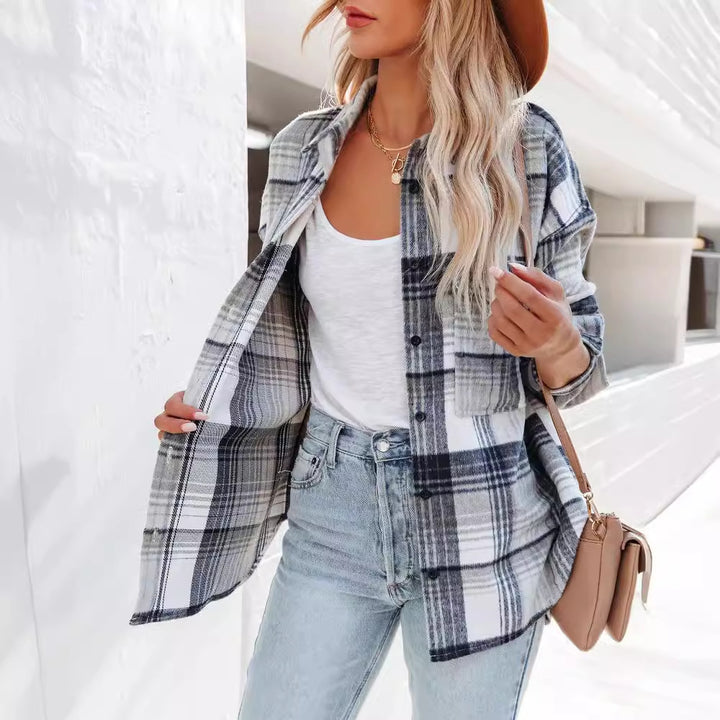 Blouse à boutons à carreaux pour femmes avec poches pratiques Levoire