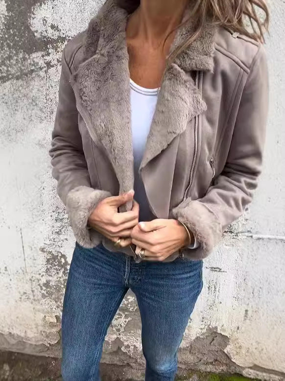 Veste de motard pour femmes en polaire avec revers élégants Levoire