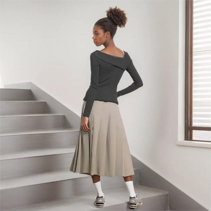 Chemise à manches longues asymétrique pour femmes avec design enveloppant élégant Levoire