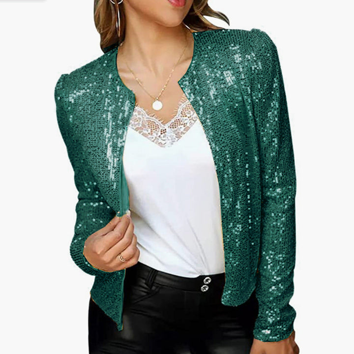 Levoire | Trendik couleur estompée Paillette Veste courte de loisirs Vert foncé