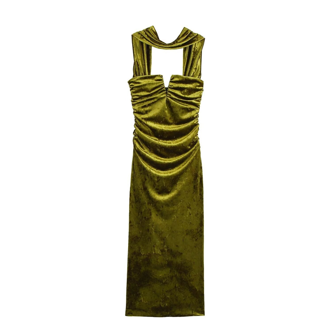 Levoire | Robe Longue Sans Bretelles en Velours Attrayante Couleur matcha